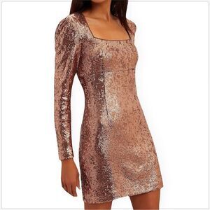 IntermixGlamorous Long Sleeve Sequin Dress in Rose Gold, US4